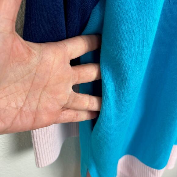 Land's End Women's Size 1X Fine Gauge Cotton Color Block Long Open Cardigan - Picture 5 of 7